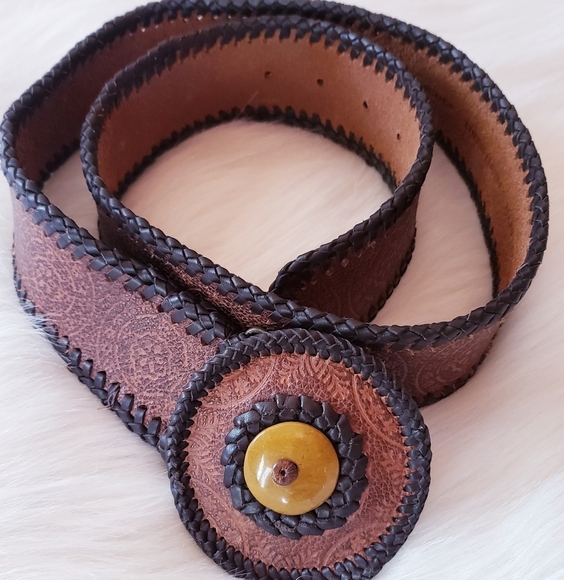 Chicos Genuine Leather Boho Brown India Belt - Picture 1 of 8